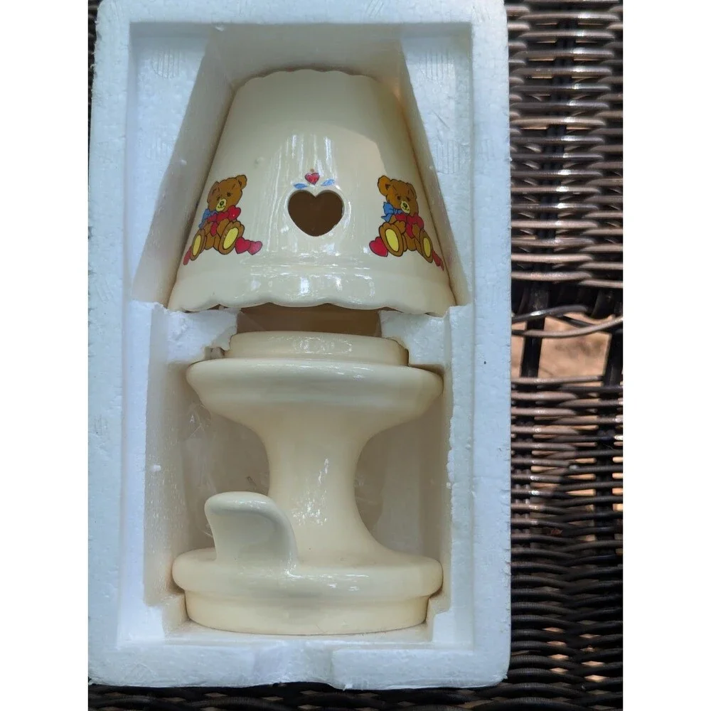 Vintage Giftco Ceramic Love Lamp Votive Candle Holder Teddy Bear Hearts Boxed